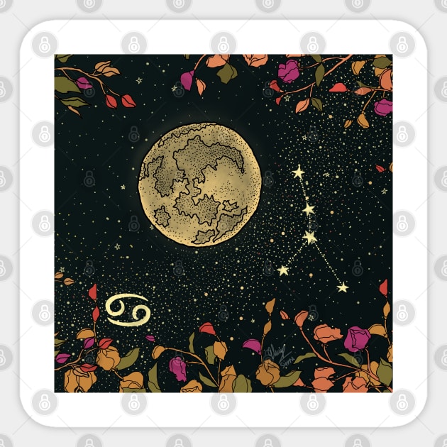 Cancer Flower Moon Night Sky Sticker by Sierraillustration